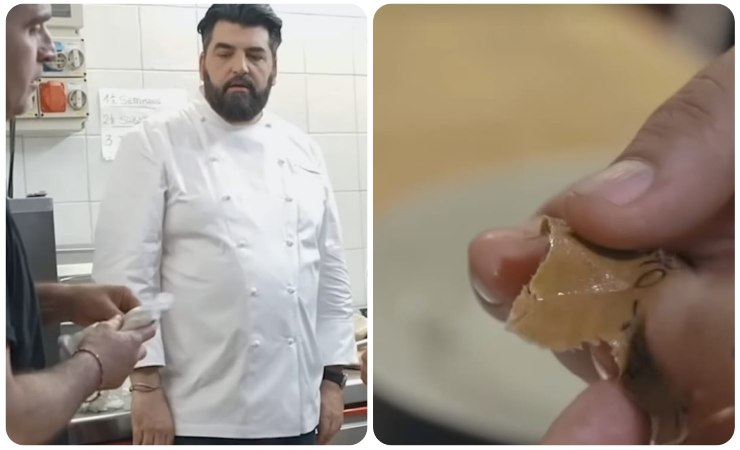 cannavacciuolo e pezzo carta nel piatto a cucine da incubo