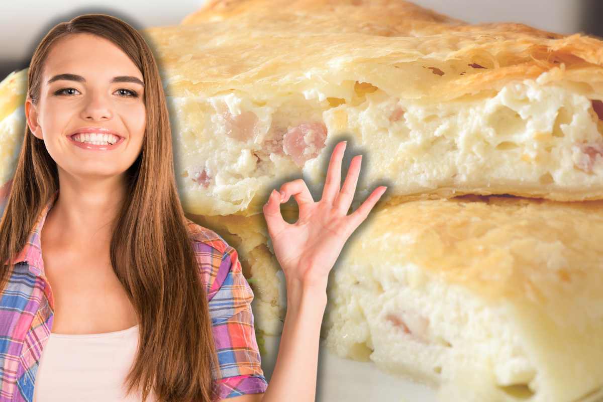 ragazza che fa il segno "ok" e torta salata