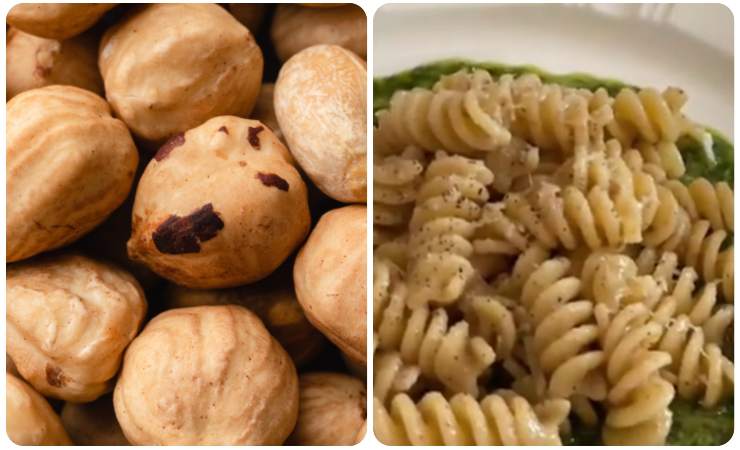 nocciole e pasta al pesto