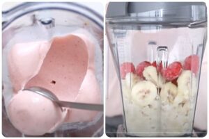 Gelato e frutta nel frullatore