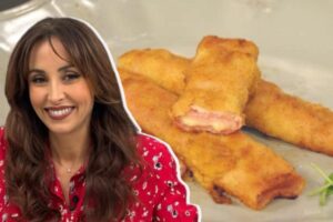 Benedetta Parodi e nello sfondo involtini di prosciutto
