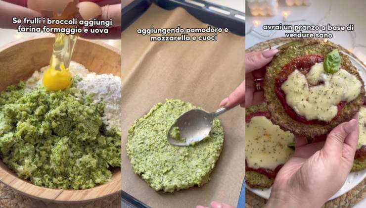 Collage delle preparazione delle pizze di broccoli