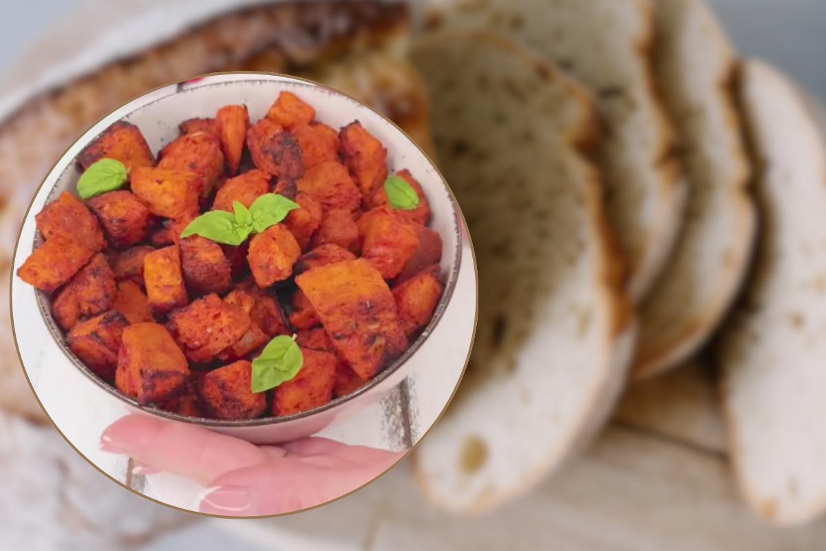 Crostini alla pizzaiola e pane a fette