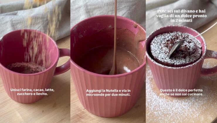 Preparazione di un dolce al cioccolato in tazza