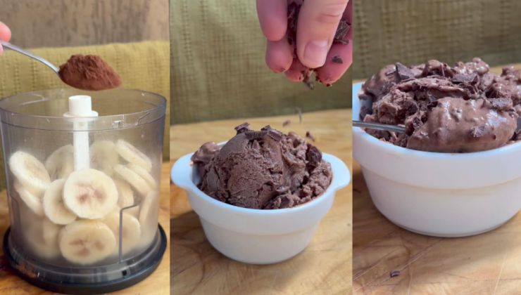 Preparazione del gelato al cioccolato con le banane