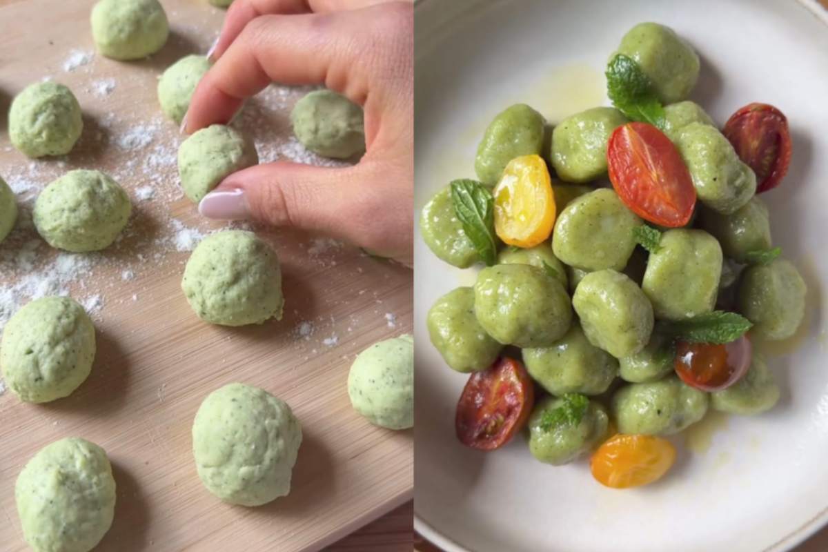 Collage di gnocchi di verdure crudi e cotti