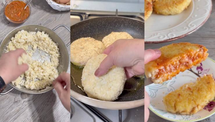 Collage della preparazione delle cotolette di riso