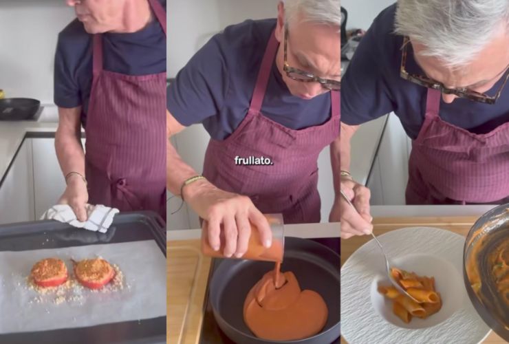 Preparazione delle penne al pomodoro di Bruno Barbieri