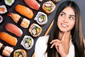 sushi e donna che pensa